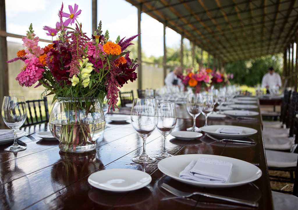 The table set for lunch prepared by chef Daniel Boulud during a visit to Swank Farm on Monday, October 20, 2014 in Loxahatchee. Swank Farm provides fresh produce to Boulud's restaurants Cafe Boulud in Palm Beach and DB Moderne in Miami. (Madeline Gray / The Palm Beach Post)