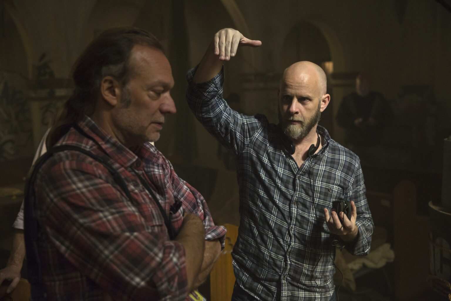 Executive Producer Greg Nicotero and Executive Producer/Showrunner Dave Erickson - Fear the Walking Dead _ Season 1, Episode 1 - Photo Credit: Justin Lubin/AMC